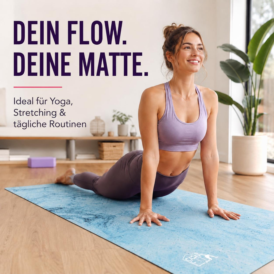Fitnessmatte, Yogamatte aus umweltfreundlichem Naturkautschuk und rutschfest mit Design und Tragegur