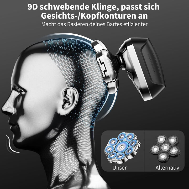 Glatzen Rasierer Herren Elektrisch 9D Skull Shaver – Nass & Trocken Kopfrasierer Wasserdicht mit USB