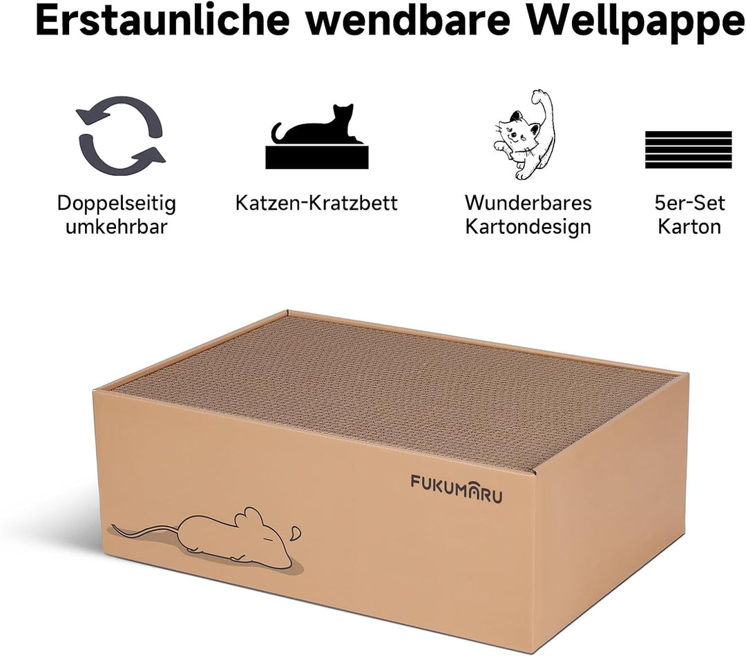 FUKUMARU Kratzbrett Katze, 5er-Set, Katzenkratzbox mit hochwertiger Karton, Doppelseitige Kratzpappe