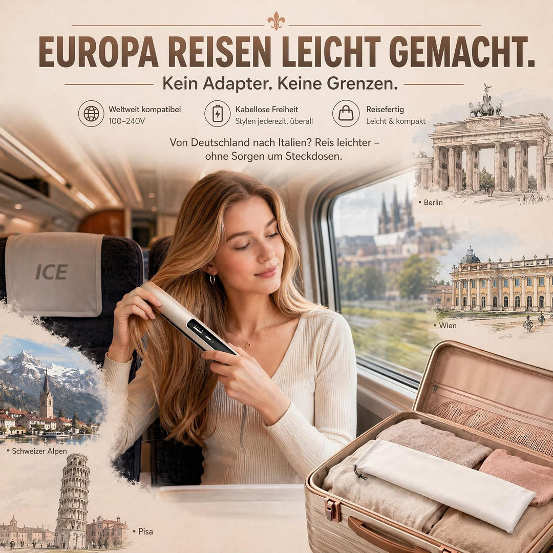 Glätteisen Mini Kabellos 5000mAh Akku - 2 in 1 Glätteisen Locken und Glätten | Reiseglätteisen mini
