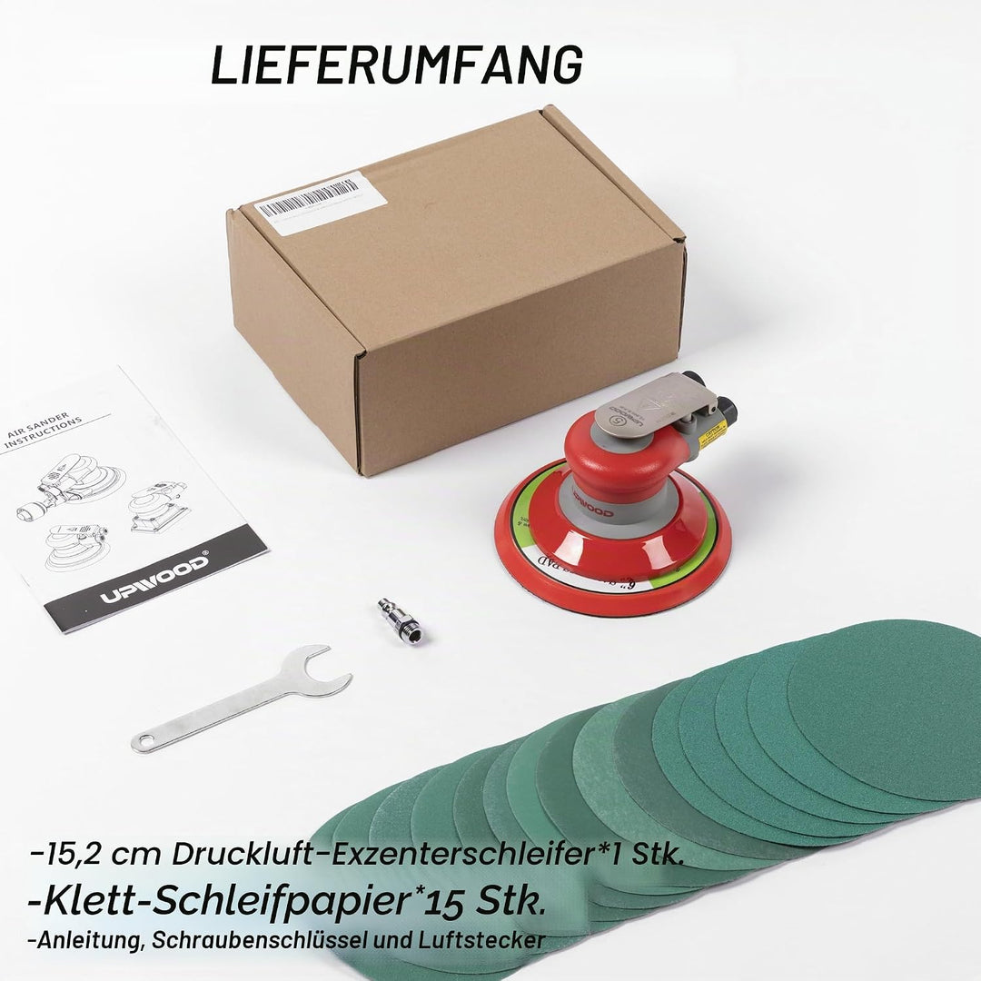 150mm Druckluft-Exzenterschleifer, 6 Zoll, leicht, ohne Absaugung, 3/16" Hub, 12.000 U/min, mit 10 g