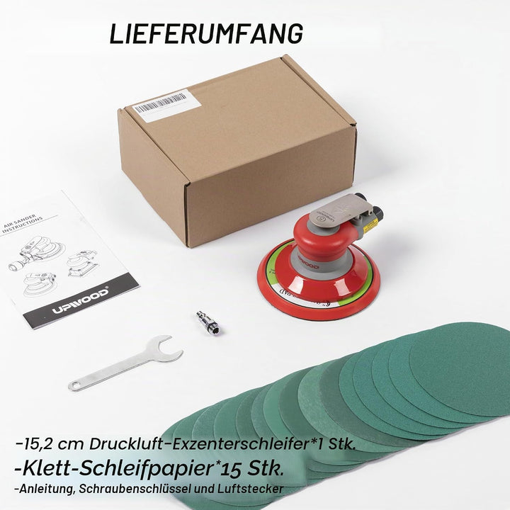 150mm Druckluft-Exzenterschleifer, 6 Zoll, leicht, ohne Absaugung, 3/16" Hub, 12.000 U/min, mit 10 g