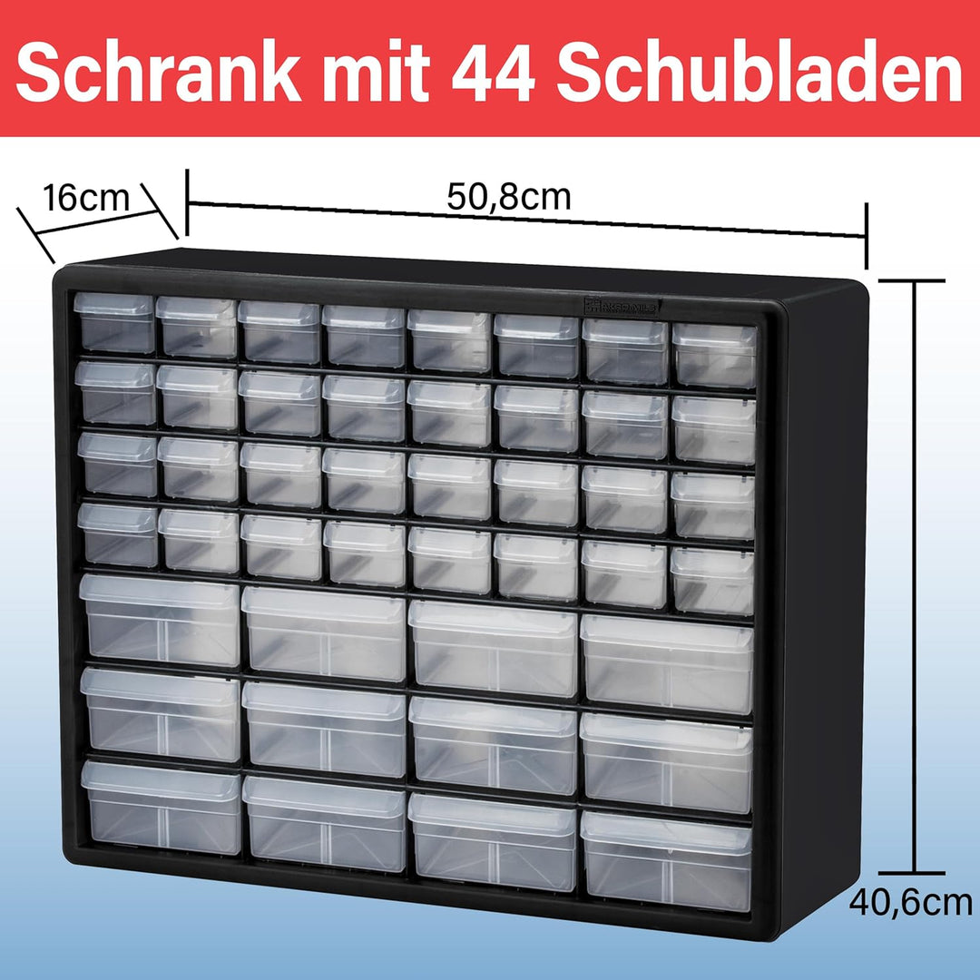 Akro-Mils 10144 D Aufbewahrungskasten für Werkzeug und Bastelzubehör, 50,8 x 40,6 x 16,5 cm, Schwarz