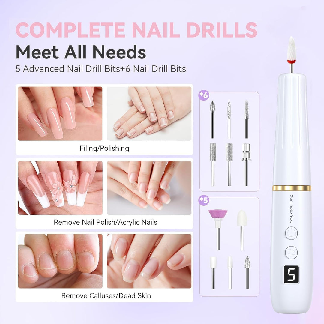 Kabellos Tragbar Nagelfräser Professional 12 in 1 Electric Nail Drill Machine USB Wiederaufladbare E