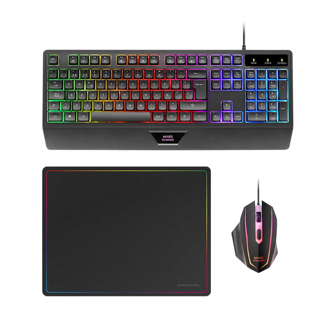 Mars Gaming MCP124, 3in1 Gaming Combo, Ergonomische H-Mech LED RGB Tastatur, RGB Maus 3200DPI HUANO