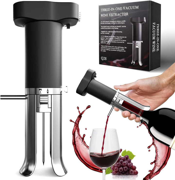 Elektrischer Weindekanter mit Vakuumkonservierer, 3-in-1-Weinbelüfter und Ausgiesser, Vakuumversiege