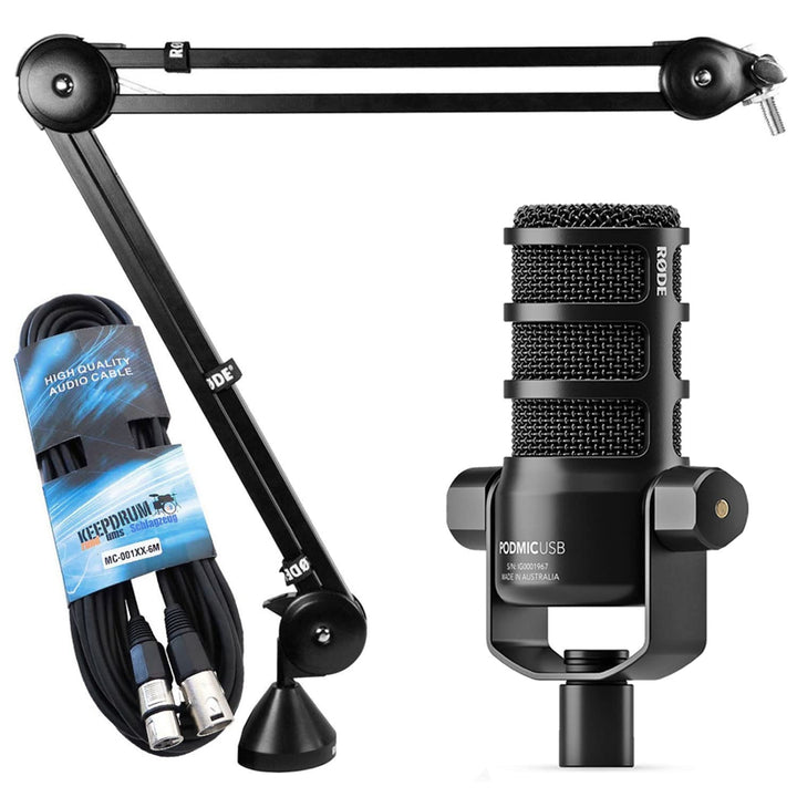 Rode Podmic USB XLR Mikrofon + PSA-1 Gelenkarm-Stativ + keepdrum XLR Kabel Podmic USB + PSA1 + XLR,