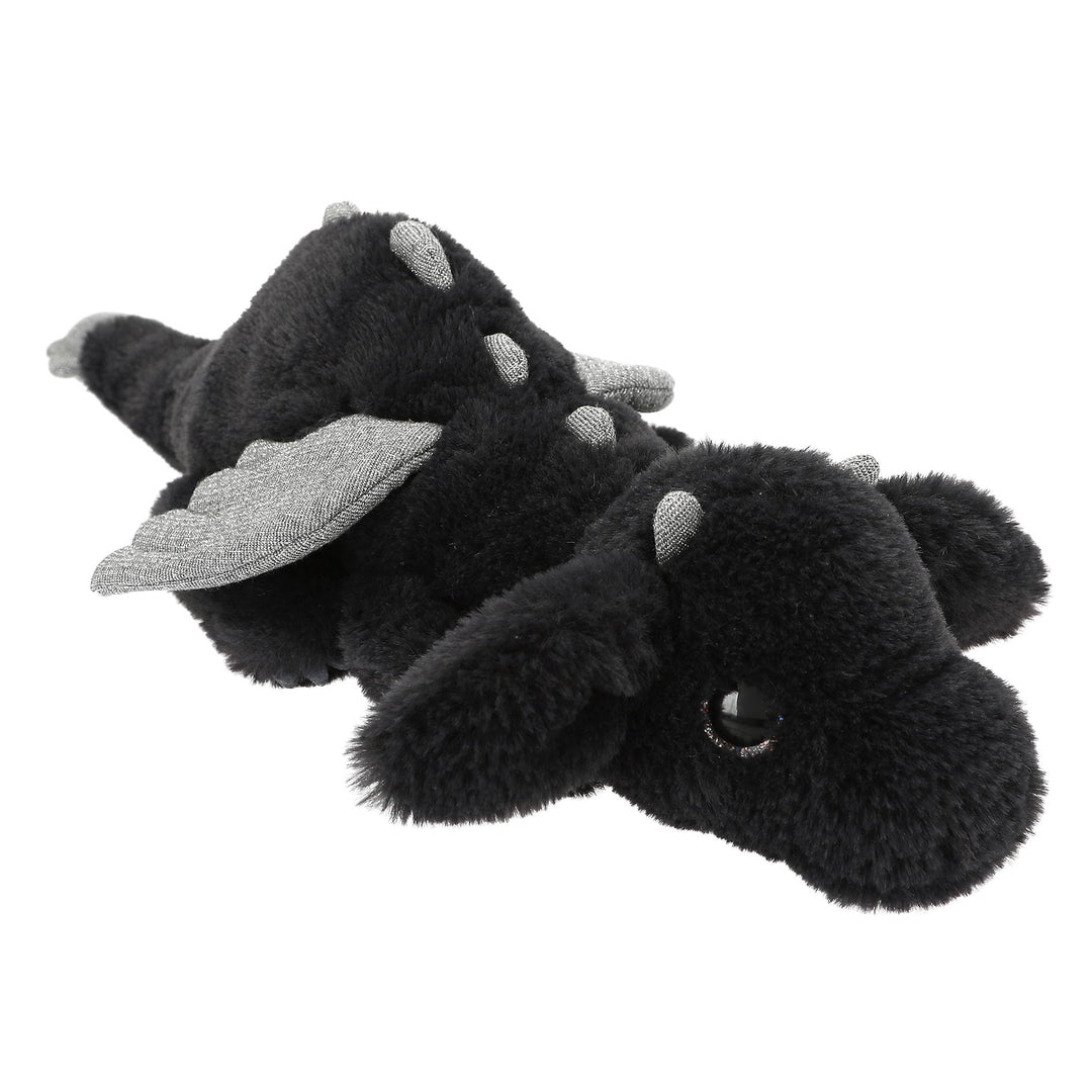Depesche 14182 Snukis - Kuscheltier Drache in Schwarz und Silber, mit weichem Fell und Silber Glitze