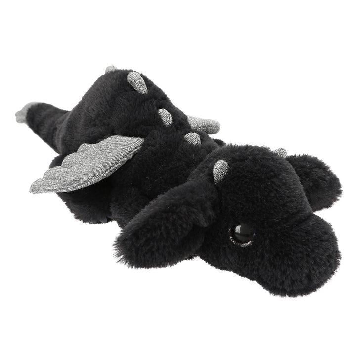 Depesche 14182 Snukis - Kuscheltier Drache in Schwarz und Silber, mit weichem Fell und Silber Glitze