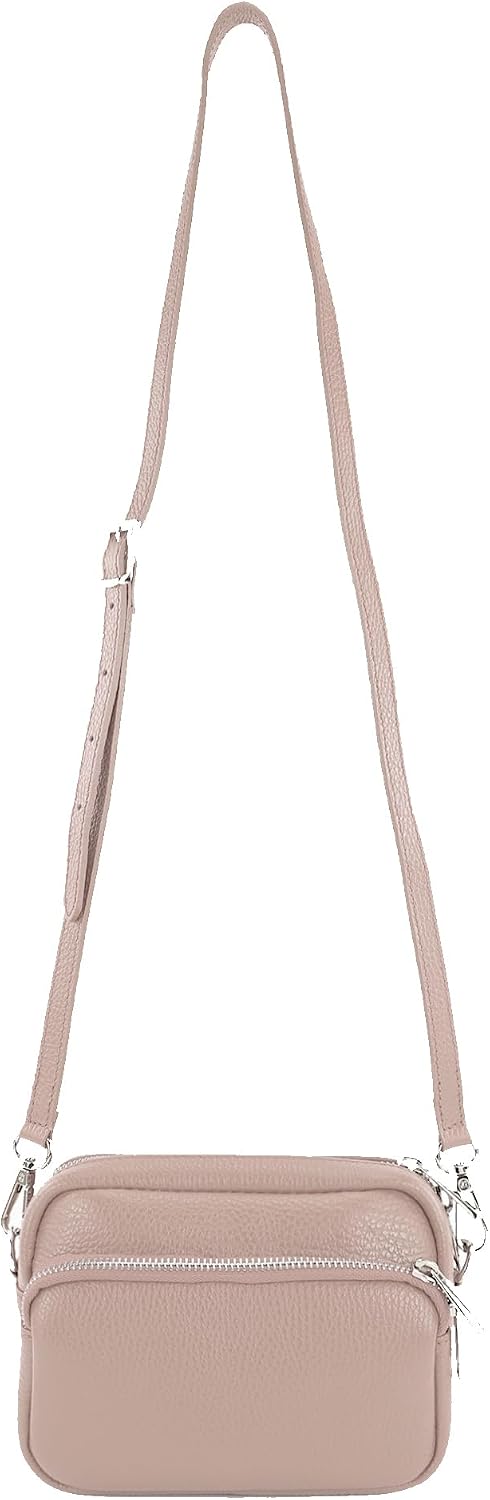 modamoda de T231 Damen Leder Umhängetasche Schultertasche Small handmade in Italy Rosabeige Hell, Ro