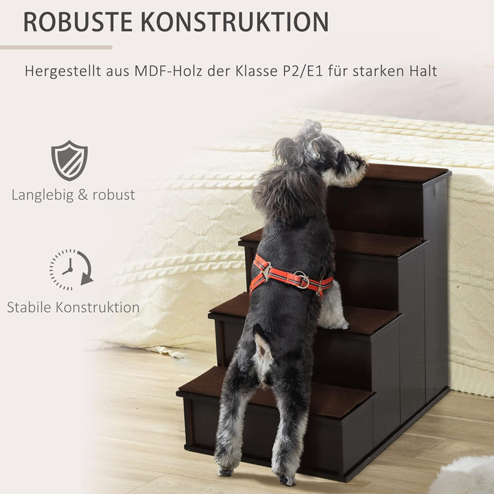 PawHut Haustiertreppe 4-stufige Hundetreppe Katzentreppe Einstiegshilfe mit Rutschfester Matte Haust