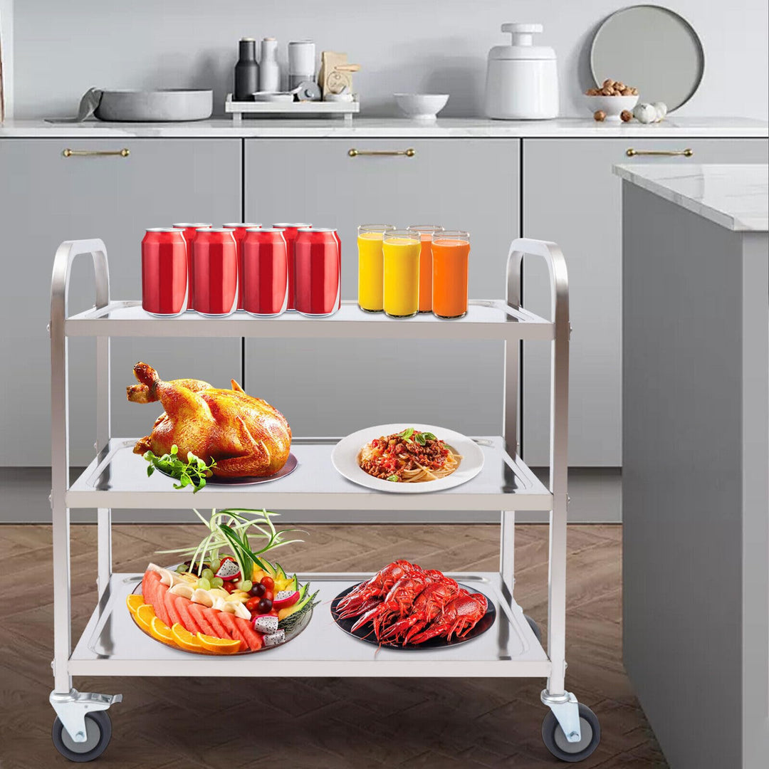 3 Etagen Küchenwagen,Edelstahl Servierwagen mit 4 Räder Edelstahlwagen 20kg/44.09lbs,für Restaurants