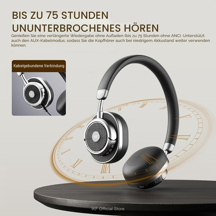 iKF Rona Retro Kopfhörer Bluetooth Mit Adaptive Noise Cancelling, Vintage Kopfhörer Kabellos, Hi-Res