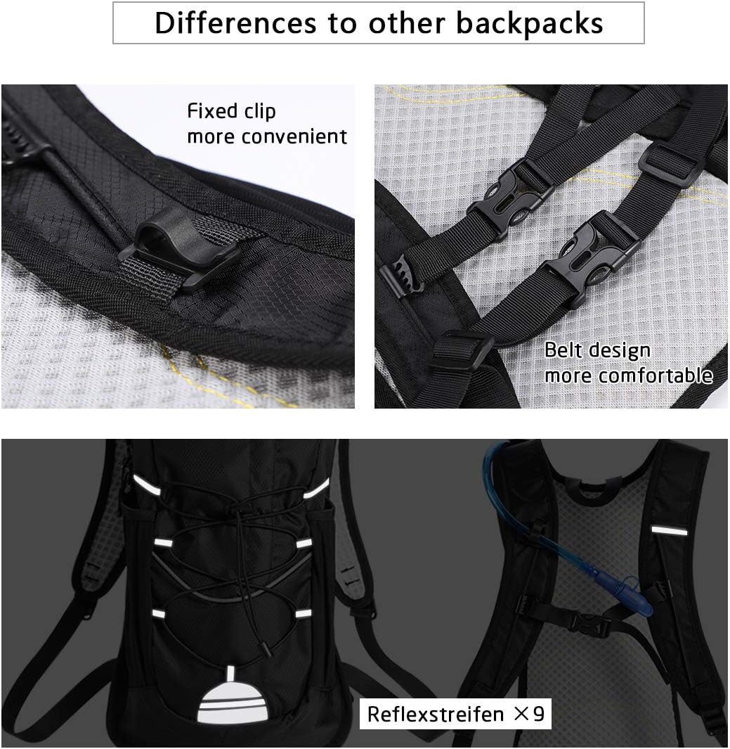 BBAIYULE® Trinkrucksack, isolierter Trinkrucksack mit 2 l BPA-freier Wasserblase, für Laufen, Wander
