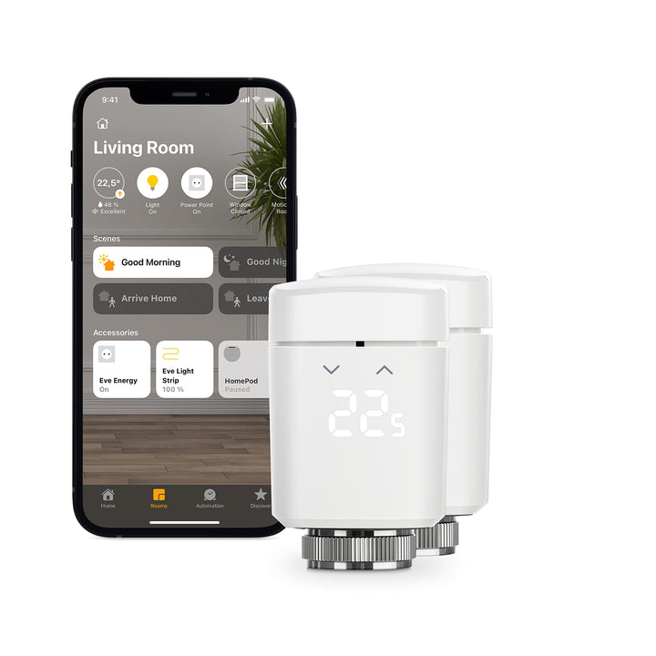 Eve Thermo, 2er Set – Smartes Heizkörperthermostat mit LED-Display, automatischer Temperatursteuerun