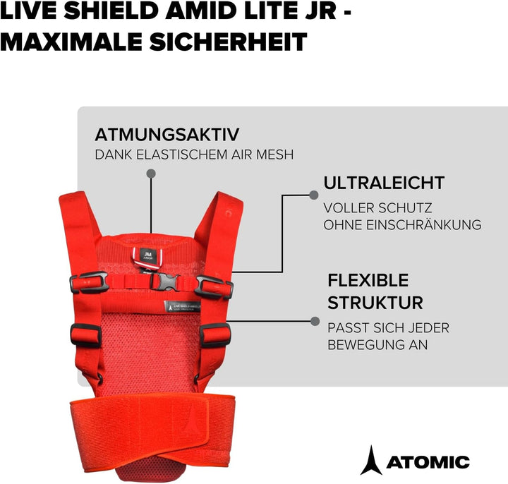 ATOMIC Live Shield JR I Kinder-Protektorenweste mit 3-lagigem Multi Density Schaum für maximalen Sch