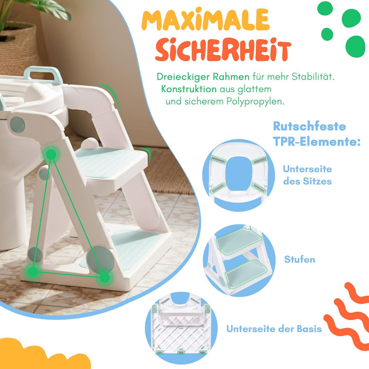 Toilettensitz Kinder mit Treppe Blau ab 1,5 Jahren - 2-in-1 Toilettentreppe für Jungen und Mädchen -