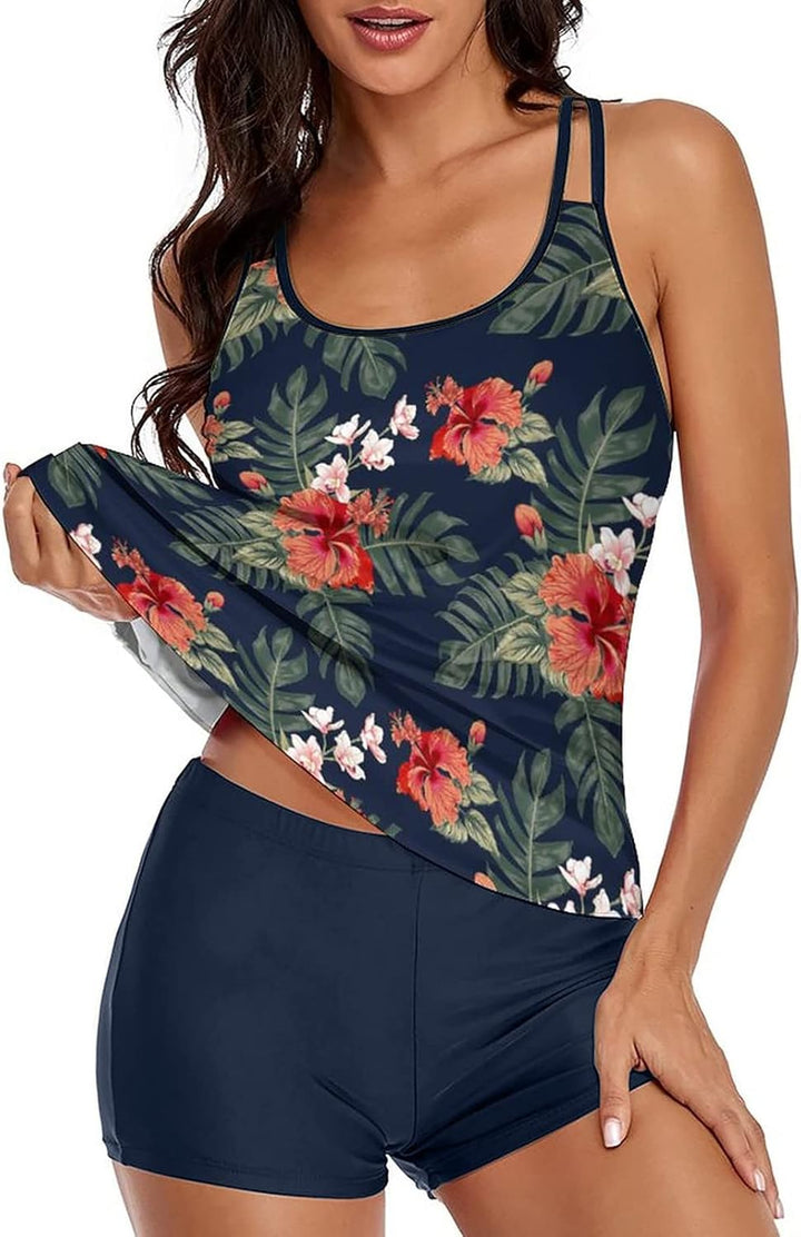 wihnsinop Tankini Damen Bauchweg Bademode Set Damen Freizeit Tankini Badeanzug Zweiteiler Tankinis S