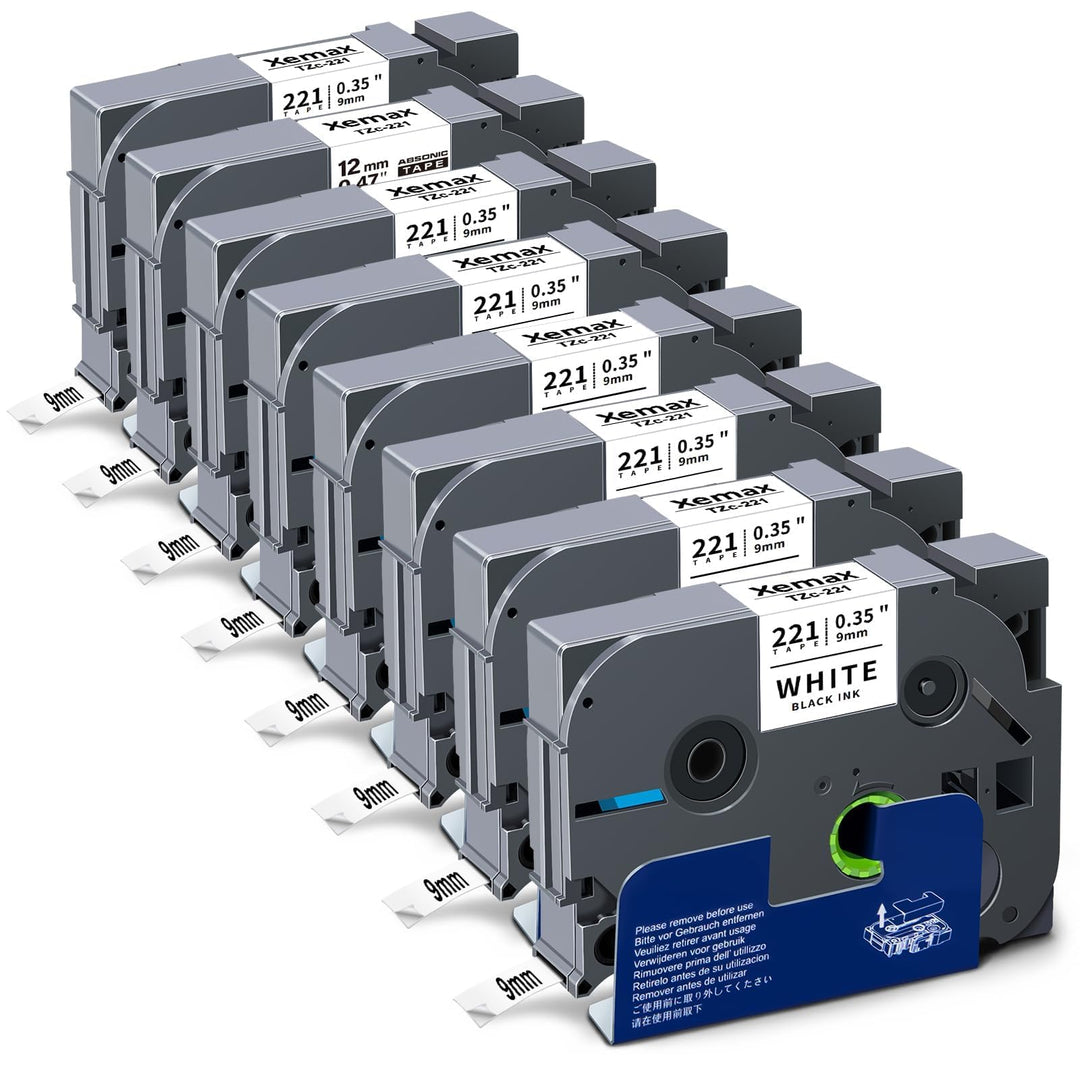 8x XemaX Etikettenband Kompatibel für Brother P-touch Bänder 9mm TZe-221 TZ-221 Schriftbänder Schwar