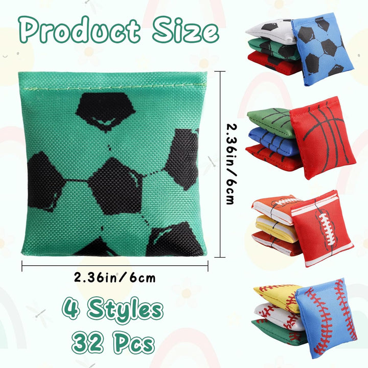32 Stück Cornhole Säckchen, 6 x 6 cm Bean Bags Wurfspiel, Nylon Sitzsäcke Werfen für Cornhole Spiel,