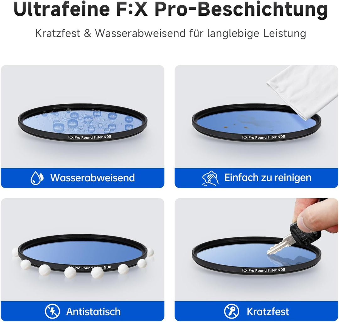 Rollei F:X Pro ND Filterset (ND 8, ND 64, ND1000) Neutraldichtefilter Set mit 3 Graufiltern (72mm) 7
