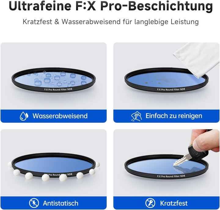 Rollei F:X Pro ND Filterset (ND 8, ND 64, ND1000) Neutraldichtefilter Set mit 3 Graufiltern (72mm) 7