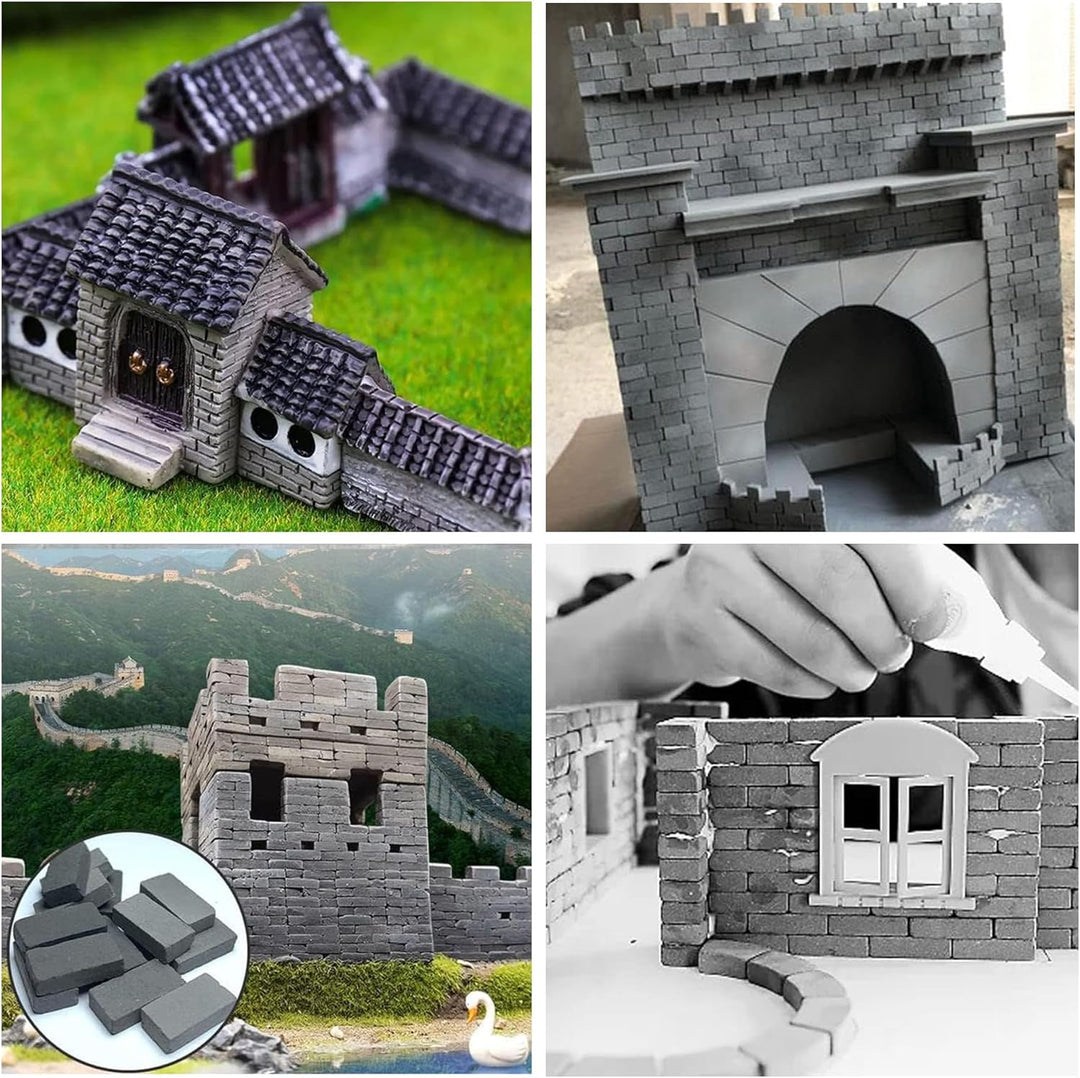 Woohome 542 Stück Mini Grau Scale Ziegel Dachbauten, Miniatur Dachziegel für DIY Puppenhaus Ziegel D