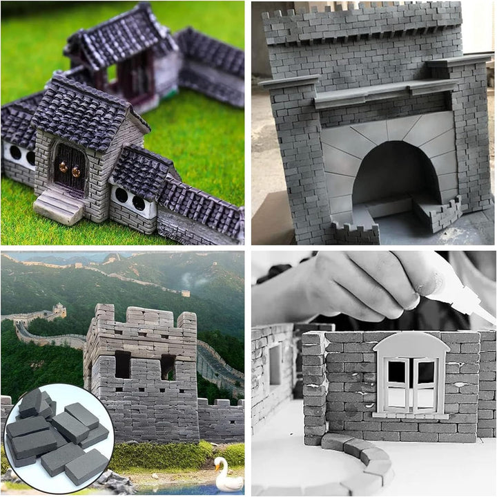 Woohome 542 Stück Mini Grau Scale Ziegel Dachbauten, Miniatur Dachziegel für DIY Puppenhaus Ziegel D