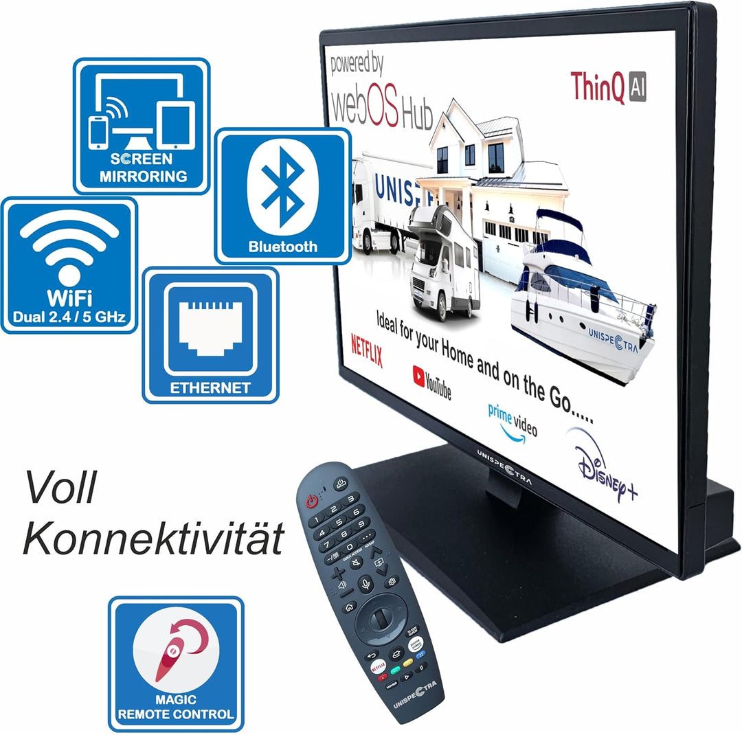 Unispectra ® 19“ Smart TV (webOS) HDR 230V 24V Triple Tuner: Satellit, Antenne, Kabel TV, Magic Remo