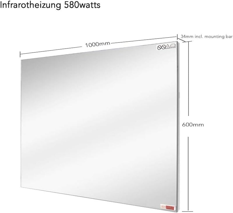 byecold Infrarotheizung Spiegel mit LED Beleuchtung 580 Watt - Spiegelheizung Infrarot - Badspiegel