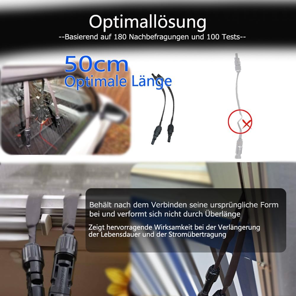 Super Flachkabel,1paar Solar Fensterdurchführung Flach 0.5m Flexibel Kabel IP67 Stecker auf Buchse A