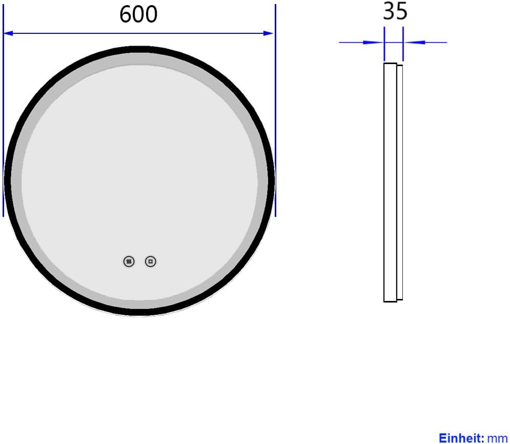 EMKE Spiegel mit Beleuchtung 60cm Badspiegel rund mit Antibeschlag, Kaltweiss Licht dimmbar, Speiche