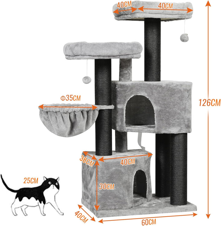 MSmask Kratzbaum gross XXL, Katzenbaum für Katzen stabil mit Sisalsäulen, 2 Aussichtsplattformen Hel