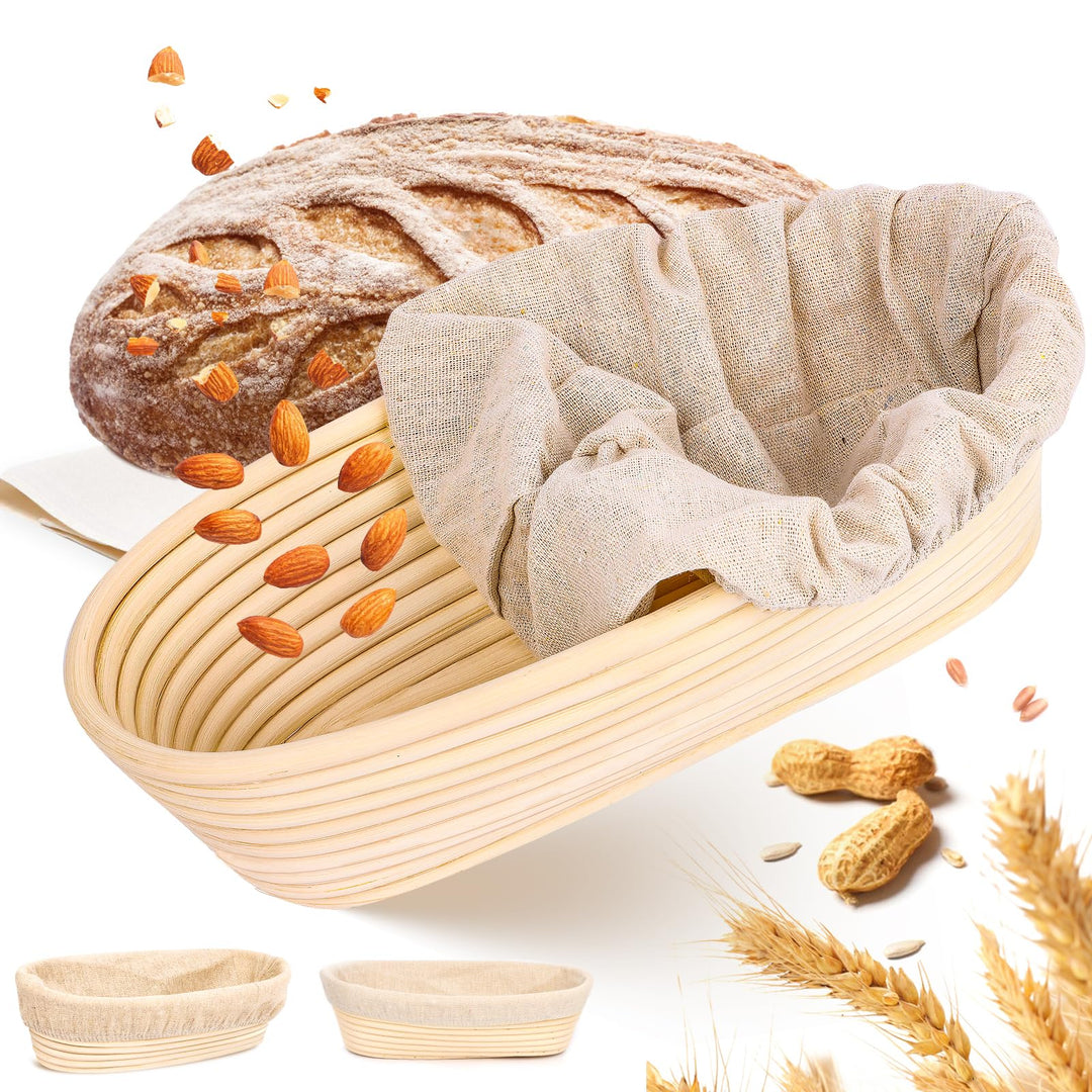 Gärkörbchen Oval，Profi Gärkorb zum Brotbacken oval，schönes Gärkörbchen mit waschbarem Leineneinsatz，