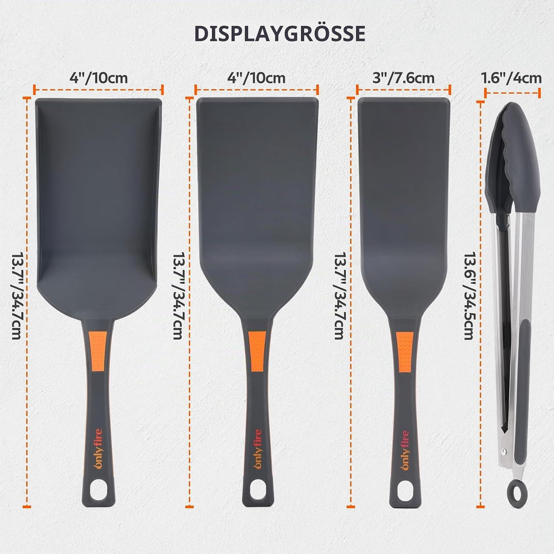 Onlyfire 4 Grillbesteck Set, Plancha Spachtel Set Enthält 2 Grillspachtel, Grillschaufel und Grillza