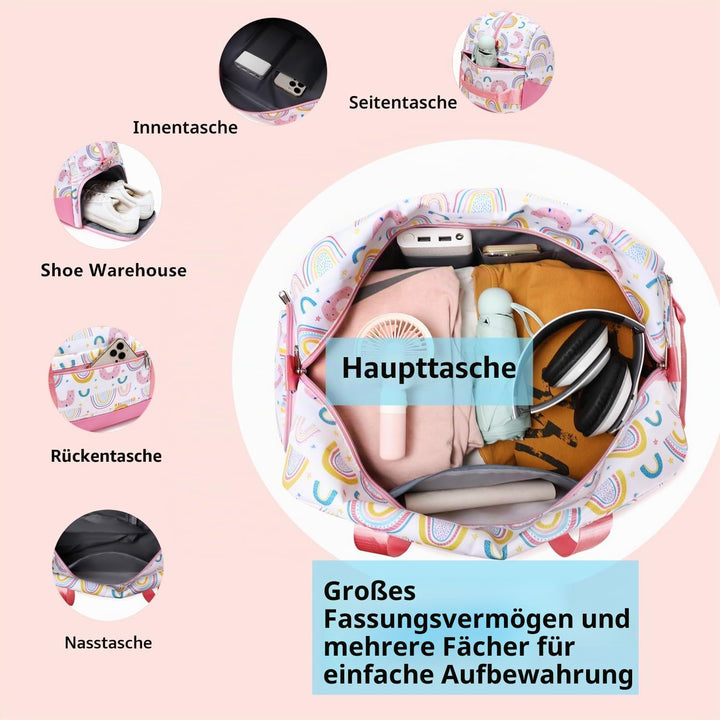 Lmwzh Kinder Sporttasche Reisetasche mitSchuhfach Turnbeutel wasserdichte Schwimmtasche(Regenbogenfa