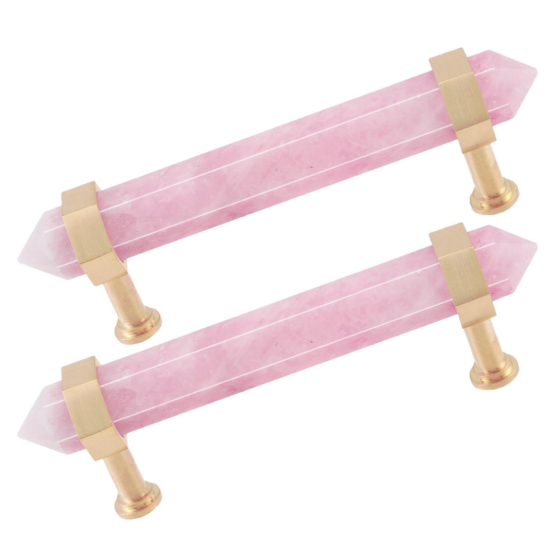 mookaitedecor Gebürstetes Messing mit Rosenquarz Double Natural Crystal Steine Kristall Hexagon Punk