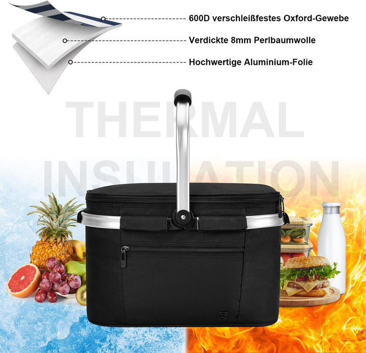 ALLCAMP 22L Einkaufskörbe Gross Isolierkorb Kühlkorb Kühltasche Picknickkorb Thermotasche Kühltasche