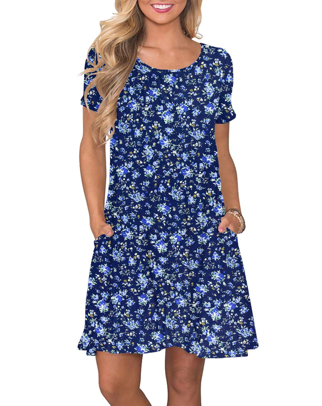 AUSELILY Damen Kleider Sommer Kurzarm Shirtkleider Kurz Sommerkleider Leicht Freizeitkleid mit Tasch