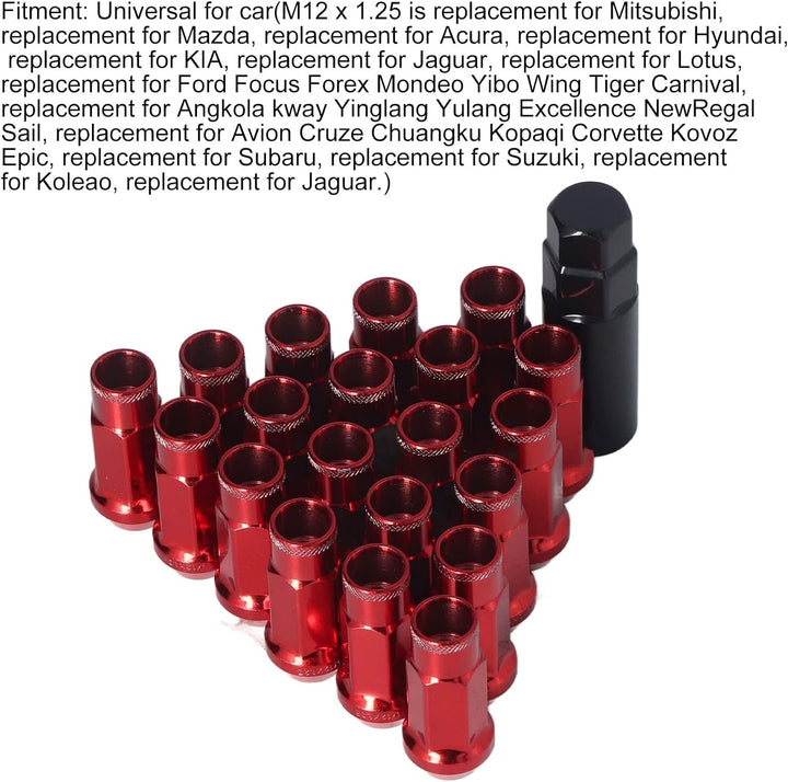 Fydun Radmuttern, Universal 20 STK M12x1,25 Metall Radmuttern Mit Schlüsselhülse(Rot), Rot