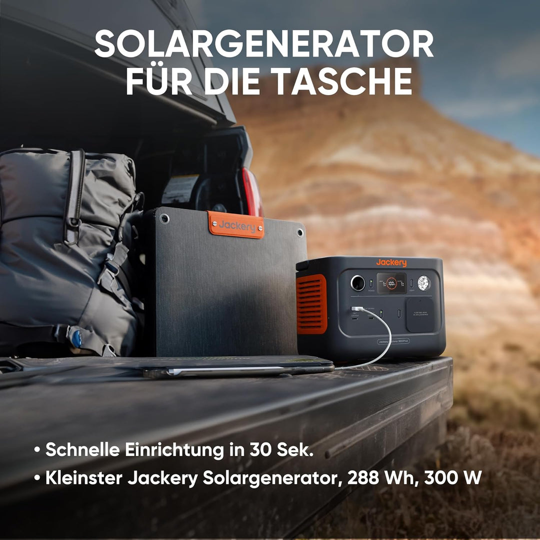 Jackery Solargenerator 300 Plus 40W Mini, 288Wh Tragbares Kraftwerk mit 40W Solarmodul in Buchgrösse