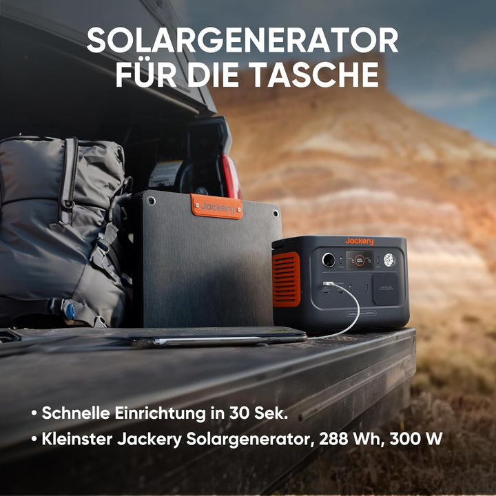 Jackery Solargenerator 300 Plus 40W Mini, 288Wh Tragbares Kraftwerk mit 40W Solarmodul in Buchgrösse