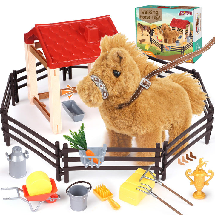 Tacobear Interaktives Pferd Spielzeug für Kinder, Kuscheltier Pferd der Läuft mit Stall & Zaun, Elek