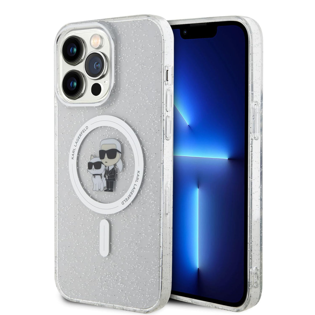 KARL LAGERFELD KLHMP15LHGKCNOT Hülle für iPhone 15 Pro 6.1" transparent hardcase Karl&Choupette Glit