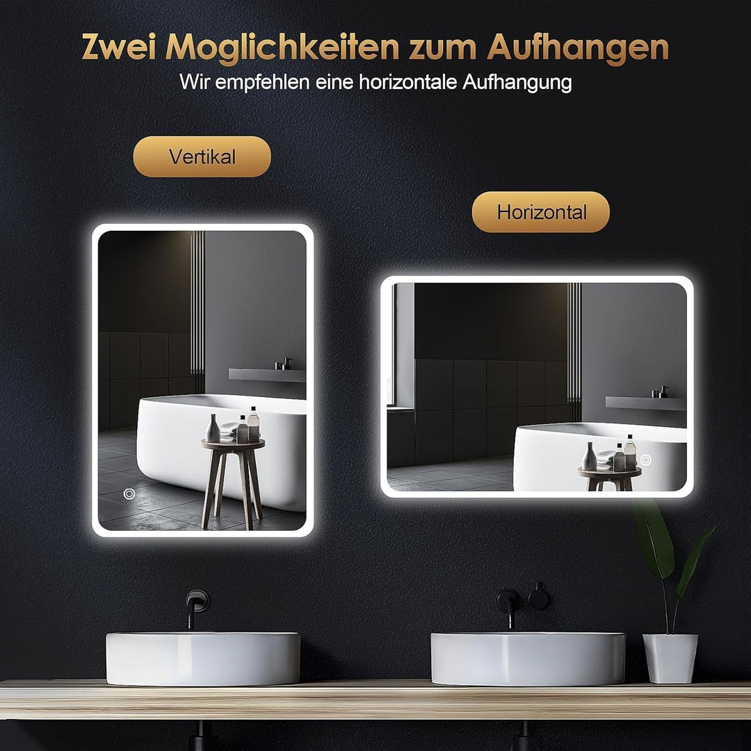Badezimmerspiegel, 60x100cm LED Badspiegel mit Beleuchtung, Wandspiegel mit Touch-Schalter Kaltweiss