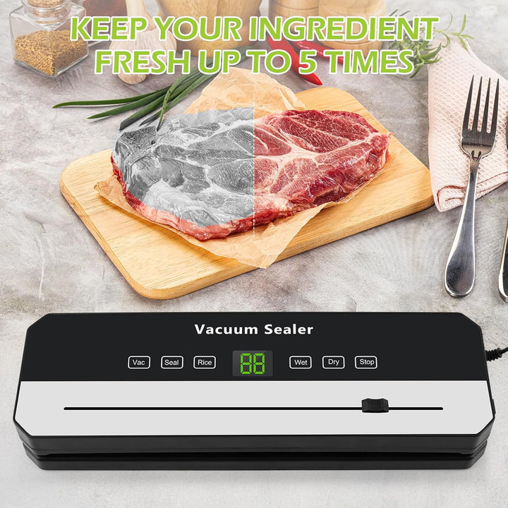 Vakuumiergerät mit Cutter & Display, 120W Folienschweissgerät mit 50 Beuteln, vakumierergerät für le