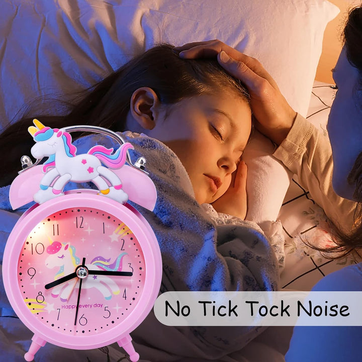 TCJJ Einhorn wecker für Mädchen, Nicht Tickend Wecker Kinder MäDchen,Leiser Nachttisch Rosa Wecker,K