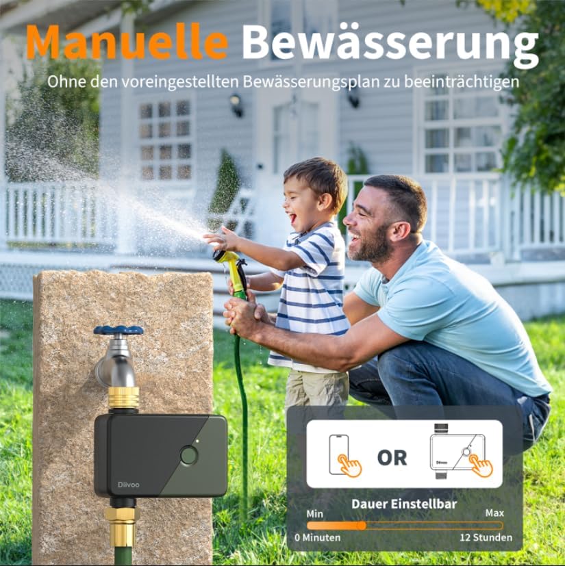 Diivoo Bewässerungscomputer WLAN für Gärten, Wasser-Zeitschaltuhr, Bewässerung mit App & 6 Bewässeru