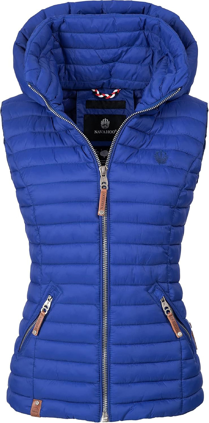 Navahoo Damen Übergangsjacke leichte Steppweste mit Abnehmbarer Kapuze Shadaa XS-3XL XS Blau, XS Bla