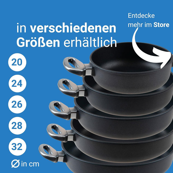 Harecker Bräterpfanne 28cm Ø aus Aluguss mit Seitengriffen | PFOA-freie Antihaftbeschichtung | für I